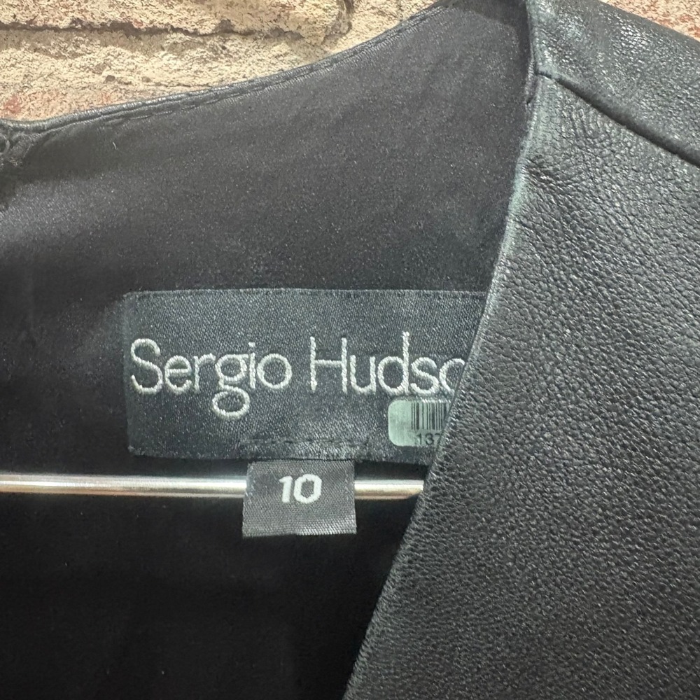 Sergio Hudson Leather Mixed Media Cutout Dress in Black‎ Size 10 - Picture 10 of 15